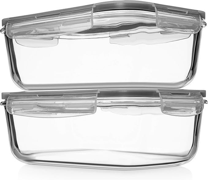 8 Cups/ 63 Oz 4 Piece (2 containers + 2 Lids) Large Glass Food Storage/ Baking Containers with Lo... | Amazon (US)