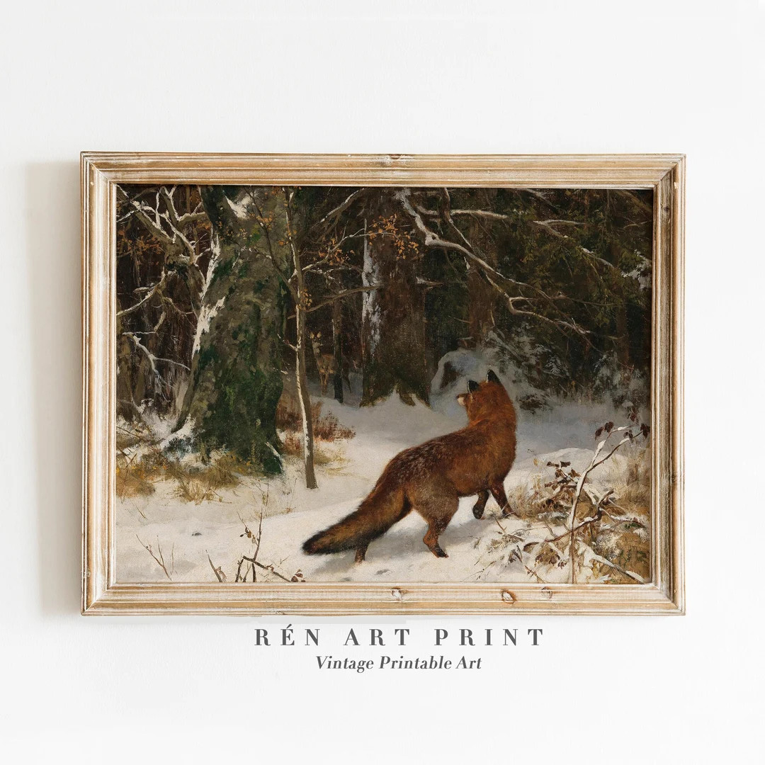 Vintage Fox Winter Landscape Print | Rustic Christmas Scene (Digital Download) | Etsy (US)