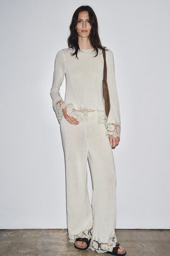 GUIPURE COMBINED TROUSERS | Zara UK