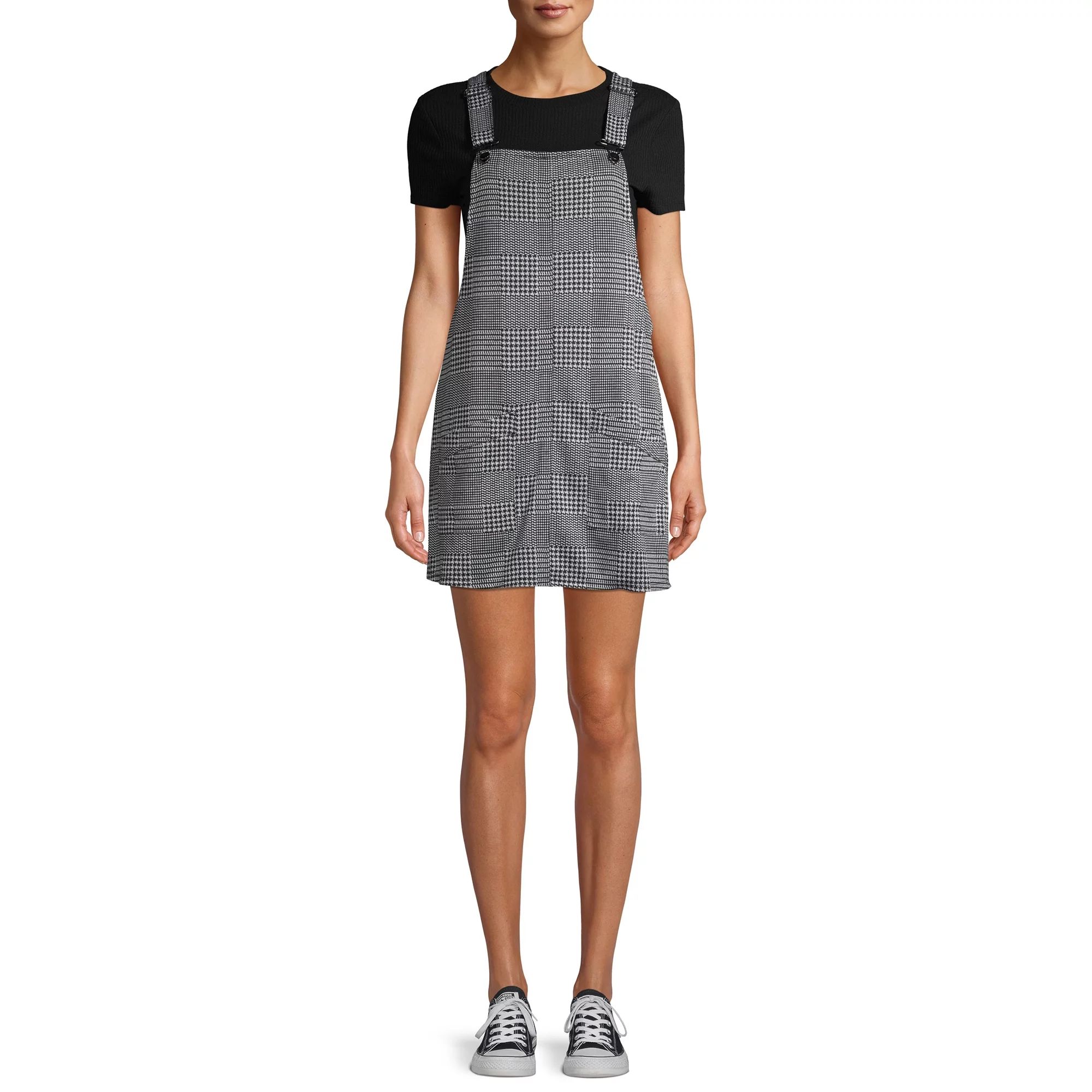 No Boundaries Juniors' Double Knit Pinafore Dress | Walmart (US)