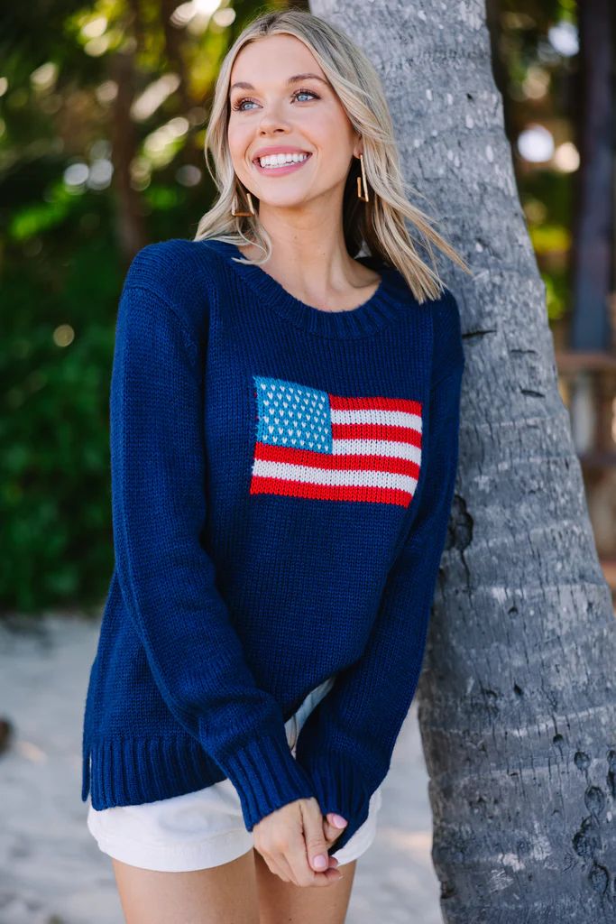 A True Patriot Navy American Flag Sweater | The Mint Julep Boutique