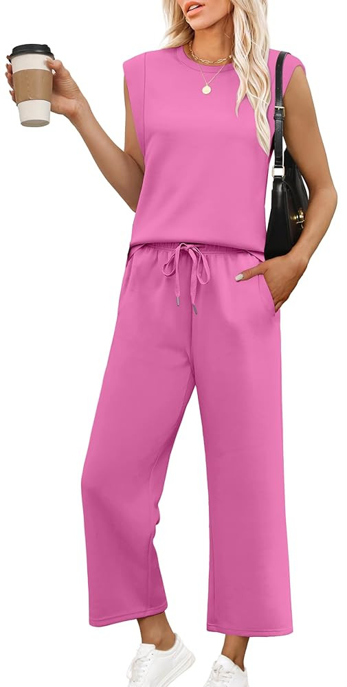 OFEEFAN Lounge Sets for Women 2 Piece Matching Sets Spring Summer Outfits Casual Cap Sleeve Crewn... | Amazon (US)