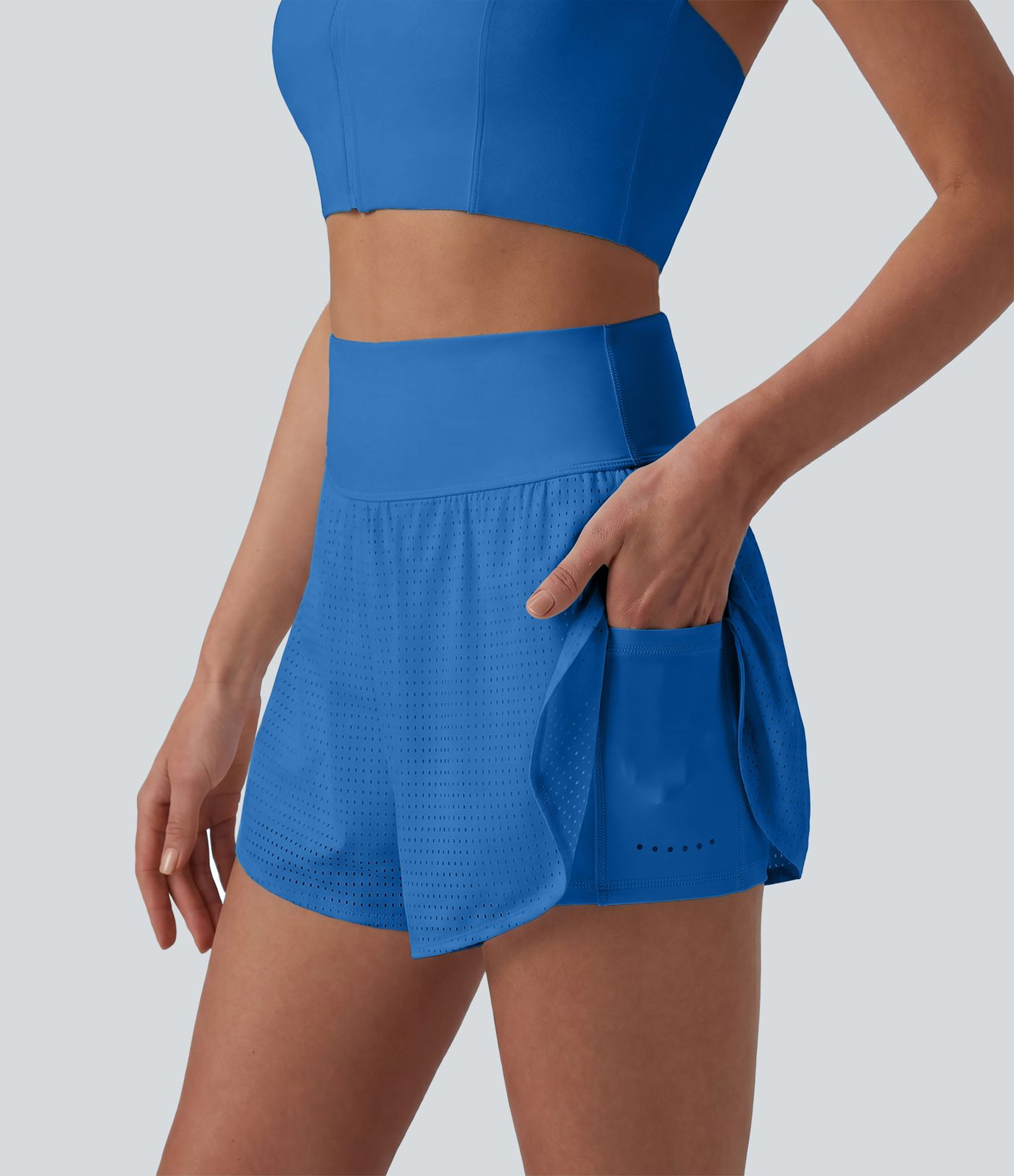 Women\u2019s High Waisted Tummy Control Reflective Dots Crossover Curved Hem 2-in-1 Eyelet Yoga S... | HALARA