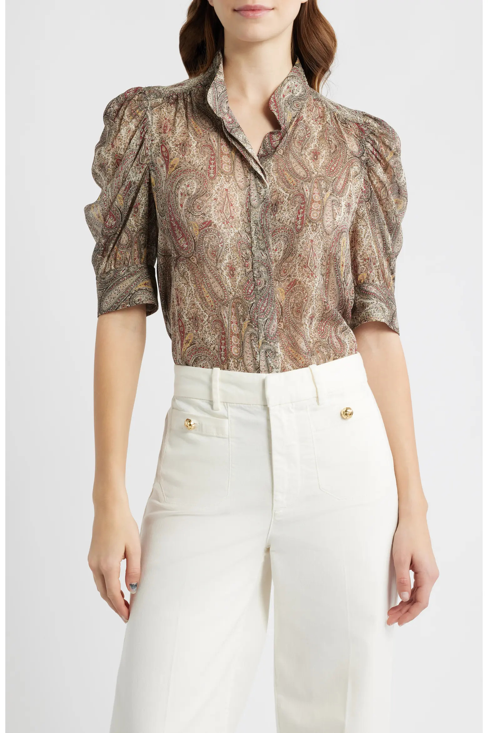 The Gillian Paisley Puff Sleeve Silk Shirt (Women) | Nordstrom | Nordstrom