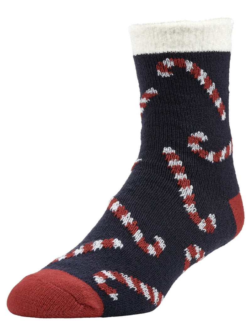 Airplus Double Layer Aloe  Crew Socks, Tossed Candy Canes, Men's 8-12.5, 1 Pair | Walmart (US)