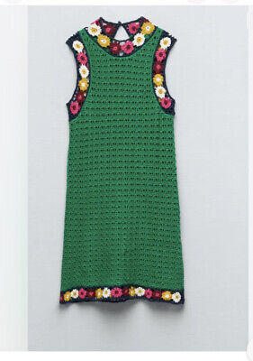 New Zara FLORAL GREEN CROCHET KNIT COTTON DRESS LIMITED EDITION SZ S | eBay AU