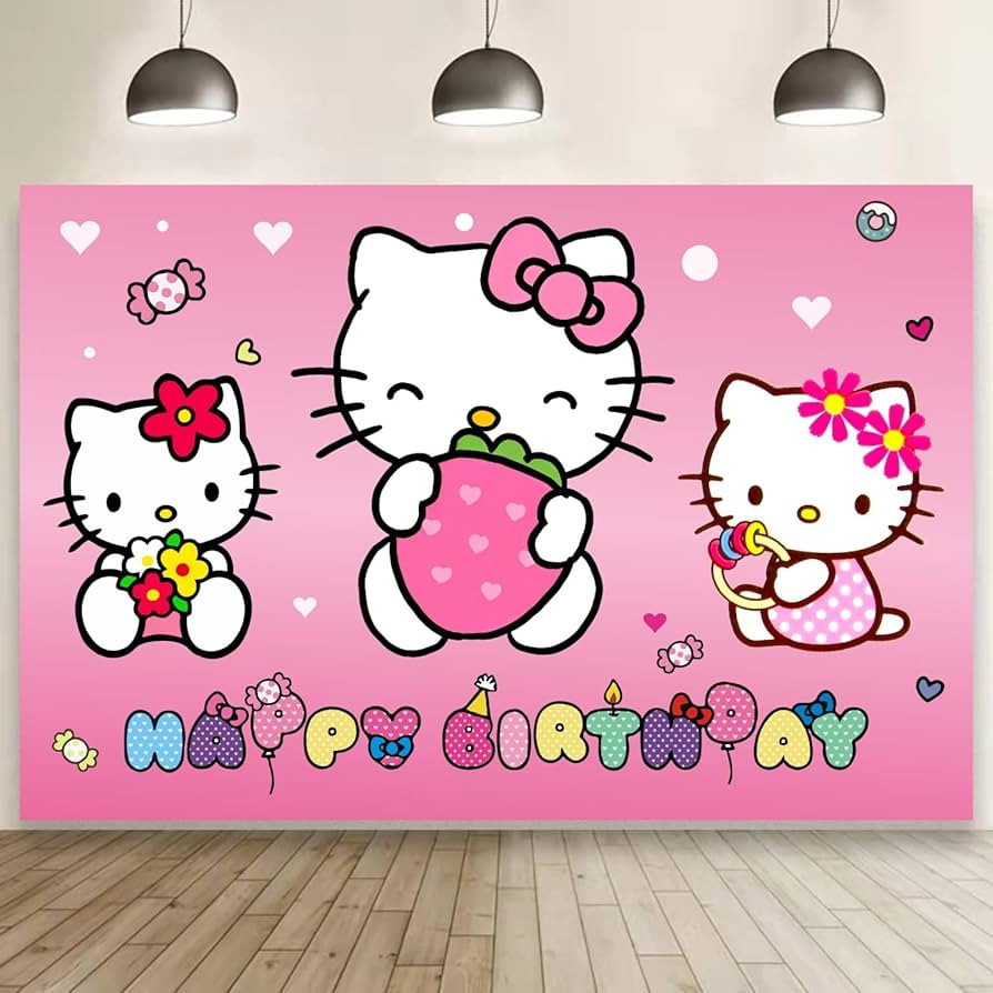 Kitty Background Birthday Decorations, Kitty Happy Birthday Banner Backdrop for Kitty Birthday Pa... | Amazon (US)