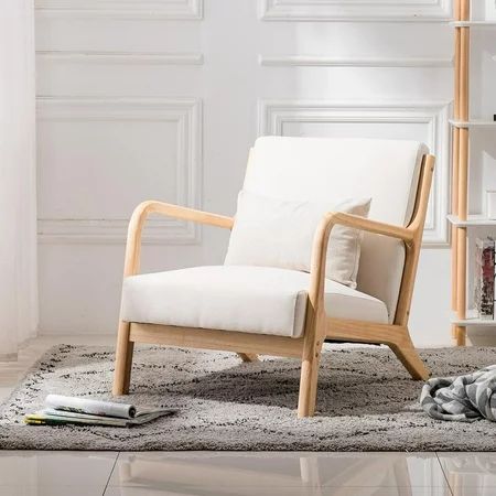 UBesGoo Modern Mid Century Accent Chair Living Room Single Sofa Cafe Lounge Chair Beige | Walmart (US)