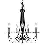 LALUZ Black Chandelier Farmhouse Rustic 5-Light Fixture with 2-Layer for Dining & Living Room, Bedro | Amazon (US)