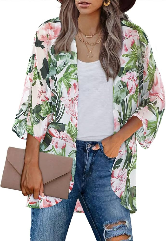 BB&KK Women's Chiffon Kimono Loose Casual Open Front Cover Ups | Amazon (US)