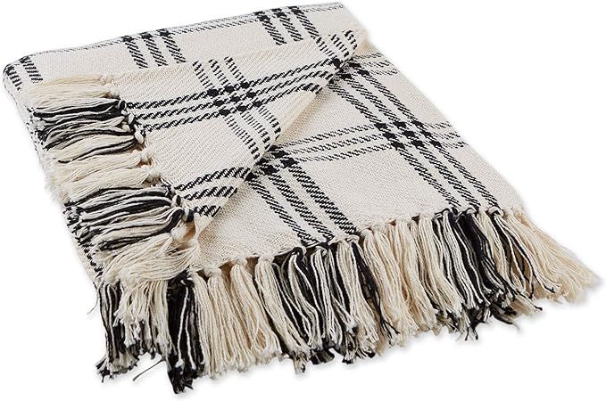 DII Modern Farmhouse Plaid Collection Cotton Fringe Throw Blanket, 50x60, White/Black | Amazon (US)