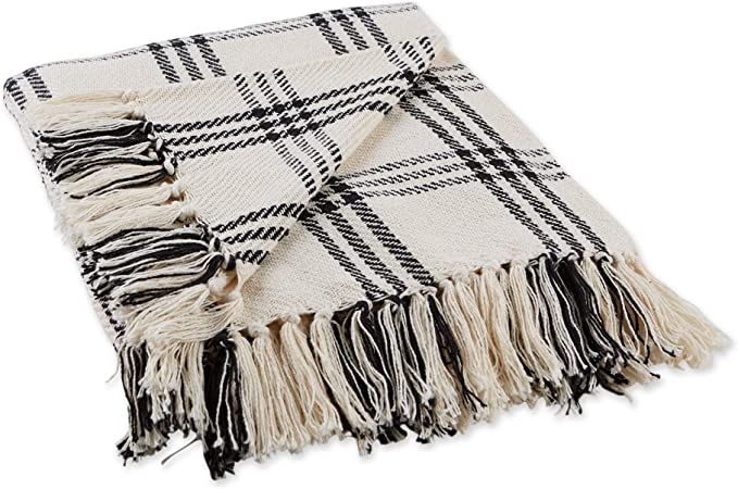 DII Modern Farmhouse Plaid Collection Cotton Fringe Throw Blanket, 50x60, White/Black | Amazon (US)