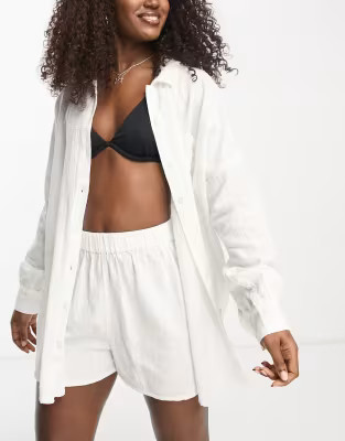 ASOS DESIGN cotton textured beach shirt co-ord in white | ASOS (Global)