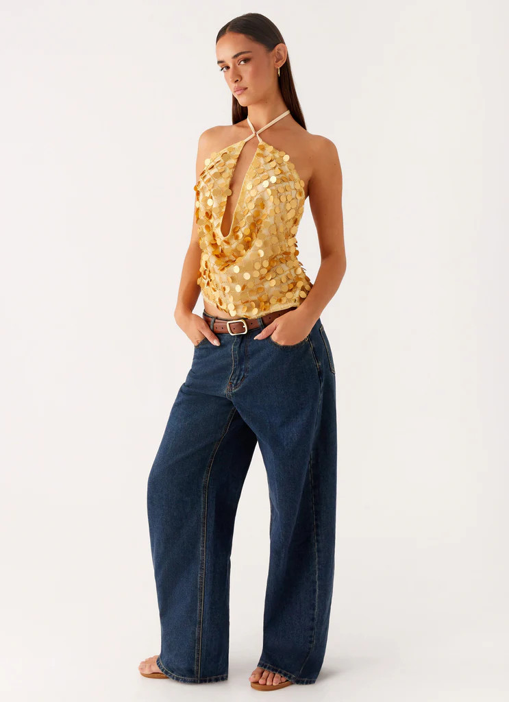 Xander Sequin Halter Top - Gold | Peppermayo (Global)