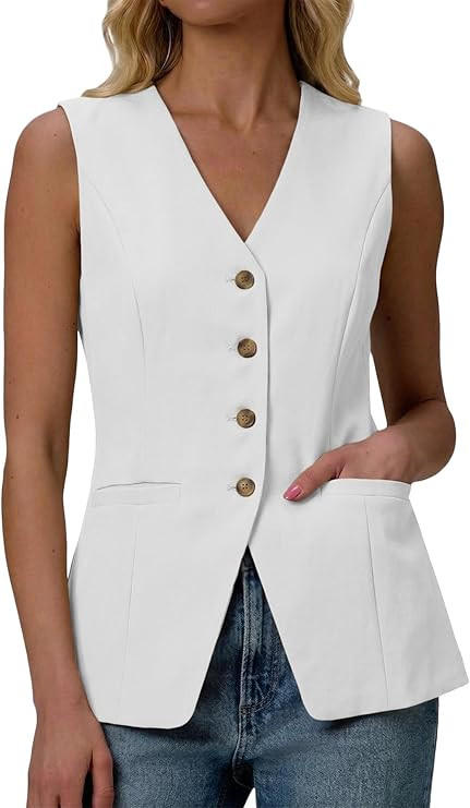 2026 Summer Women's Sleeveless Blazer Vest Tops - V-Neck Lightweight Breathable Full-Lined Casual... | Amazon (US)