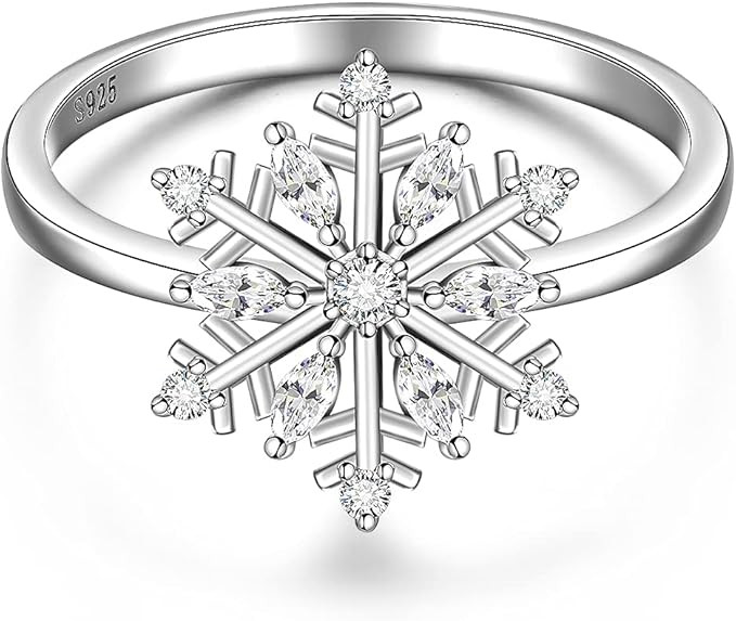Snowflake Ring Winter Rings 925 Sterling Silver Snowflake Ring Simple Gifts for Girls Elegant Rin... | Amazon (US)