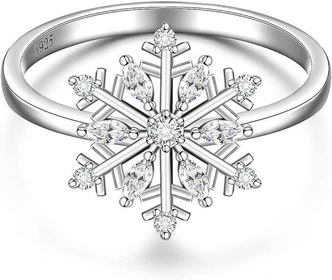 Snowflake Ring Winter Rings 925 Sterling Silver Snowflake Ring Simple Gifts for Girls Elegant Rin... | Amazon (US)