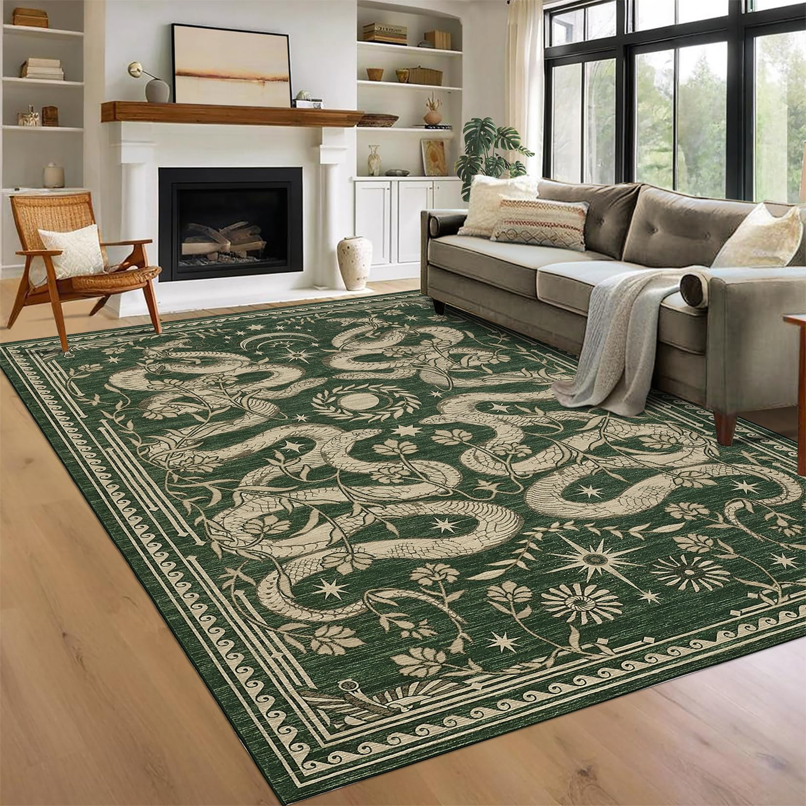 Snake 8x10 Area Rugs for Living Room Washable Non Slip Forest Soft Low-Pile Stain Resistant Thin ... | Amazon (US)