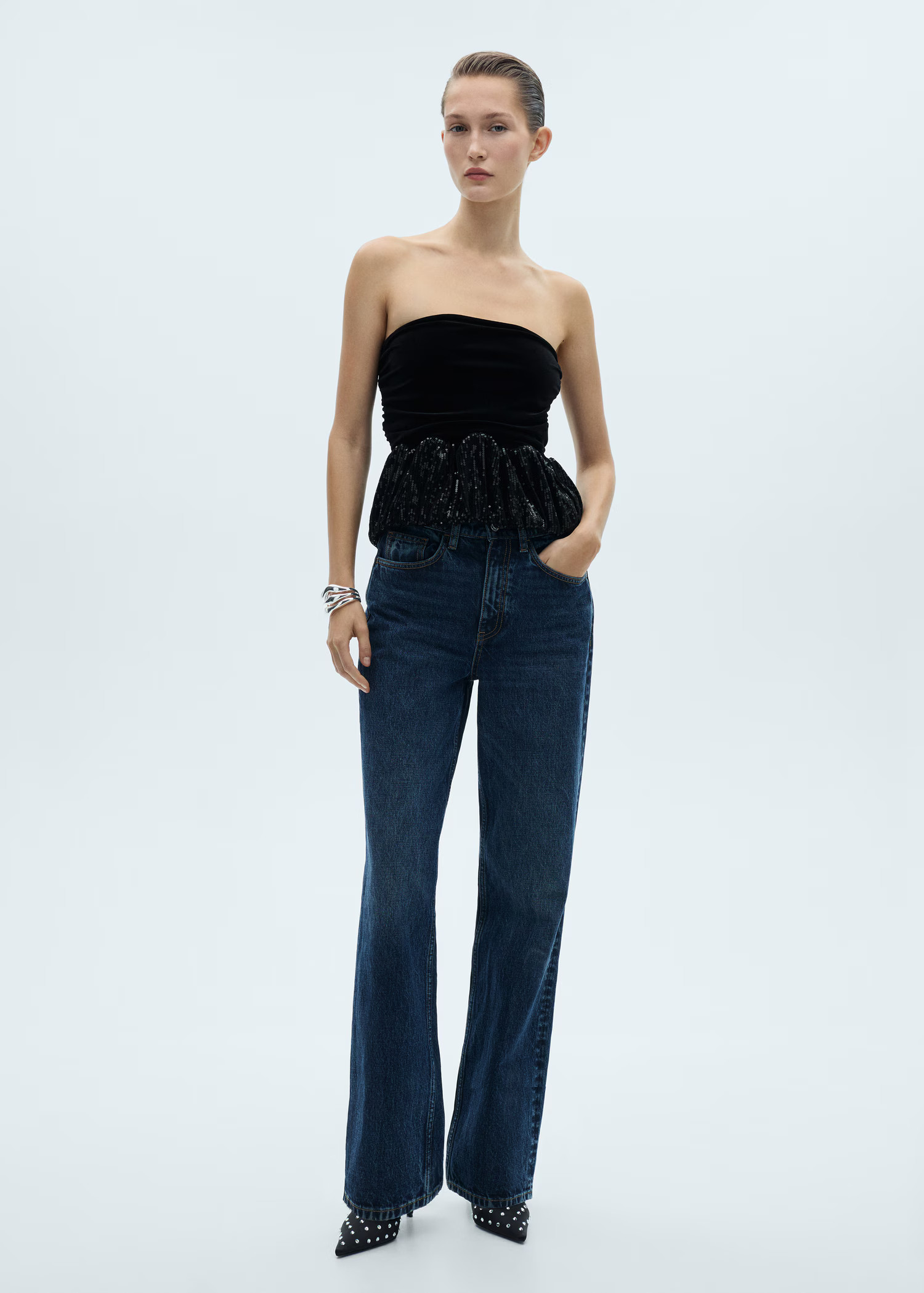 Velvet top with sequin detail - Women | MANGO USA | Mango (US/MX/AU)