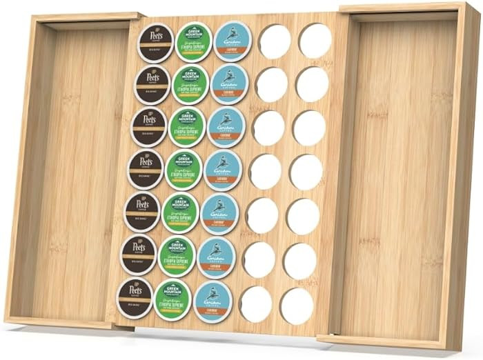 Larger Expandable Bamboo Coffee Pod Holder for Counter Drawer Display, 35 Pod Capacity, K-Cup Pod... | Amazon (US)
