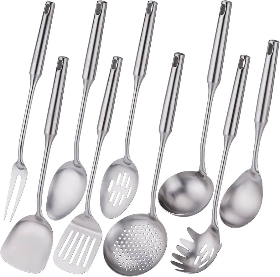 304 Stainless Steel Kitchen Utensils Set, Standcn 9 PCS Metal Cooking Tools Set with Meat Fork, S... | Amazon (US)