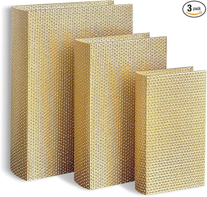 MODE HOME Set of 3 Wooden Decorative Nesting Storage Book Boxes, Gold Glitter Leather with Magnet... | Amazon (US)