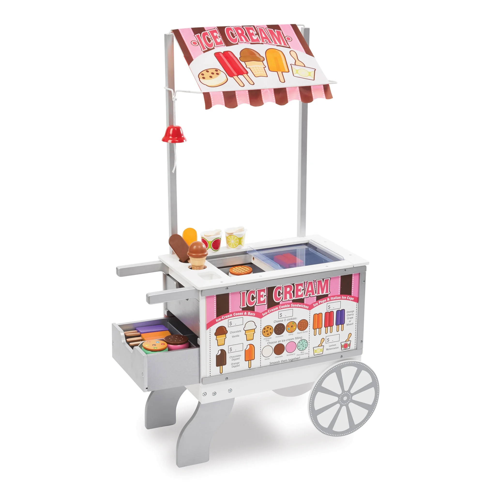 Melissa & Doug Wooden Snacks and Sweets Food Cart - 40+ Play Food Pieces, Reversible Awning | Walmart (US)