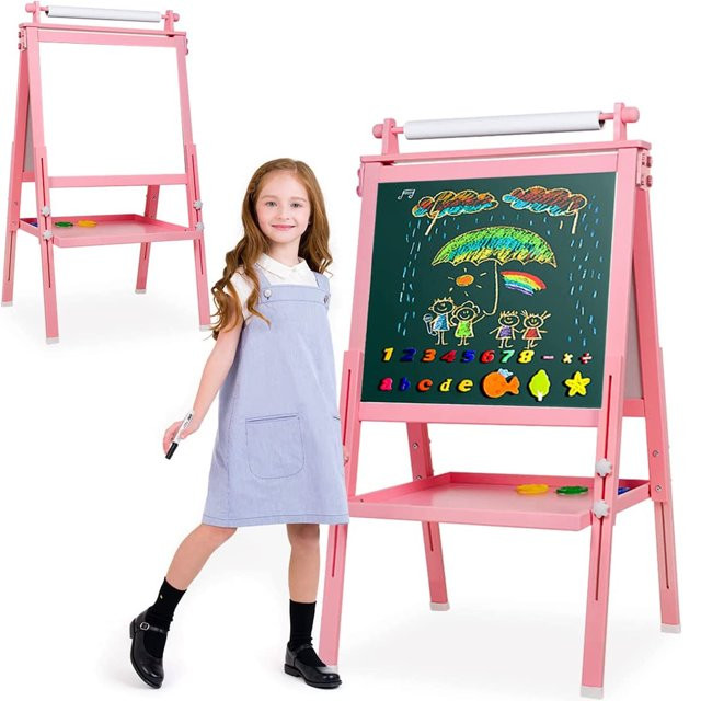Ealing Wooden Kids Easel with Paper Roller, Magnetic Whiteboard &Chalkboard,Wooden Art Easel for ... | Walmart (US)