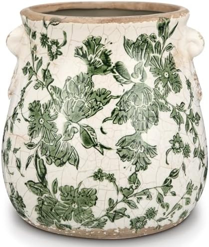 Ceramic Green Scroll Planter 6.5 Inch Chinoiserie Floral Vase with Drainage Holes Vintage Flower ... | Amazon (US)