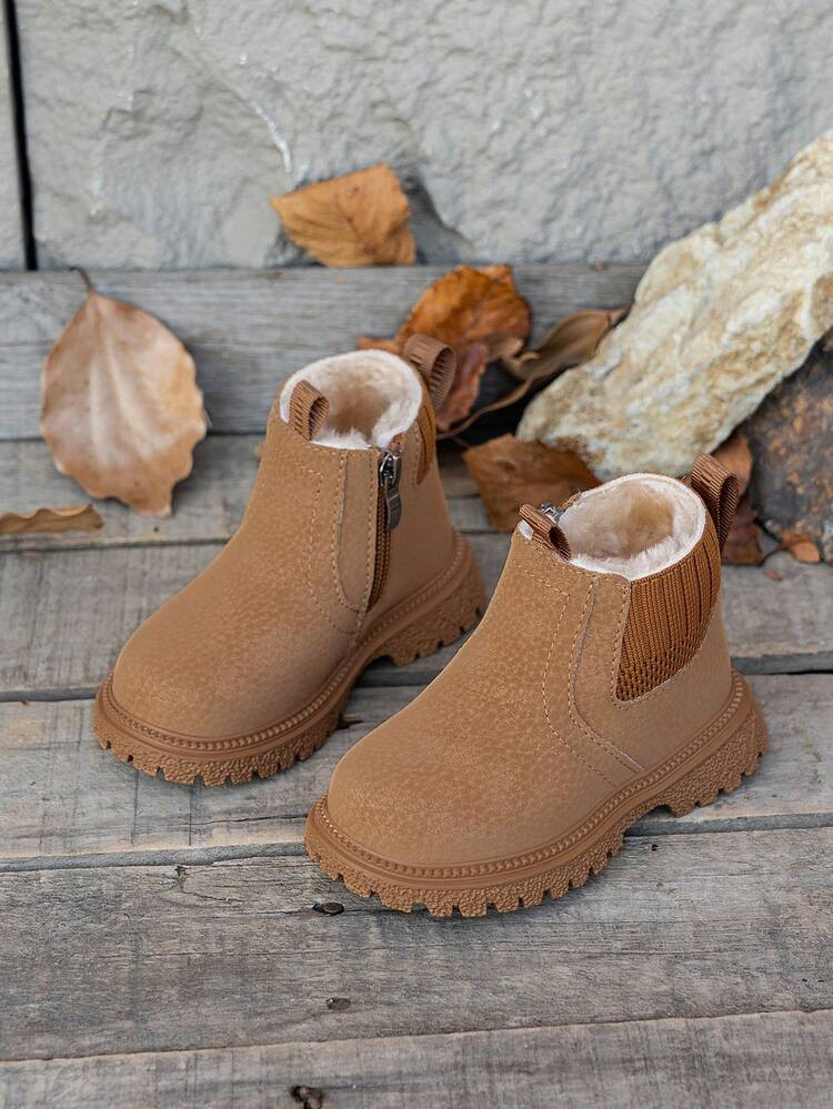 1 Pair Unisex Kids Thermal Lined Snow Boots, Solid Color Textured, Autumn/Winter Outdoor Baby Booties | SHEIN