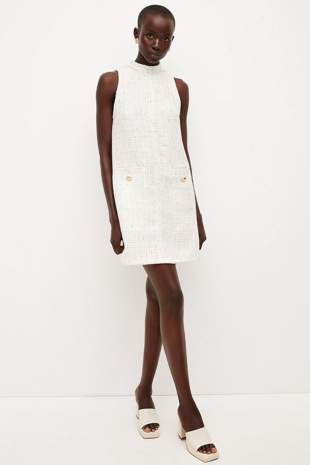 Metallic Tweed Pocket Shift Dress | Karen Millen UK & IE