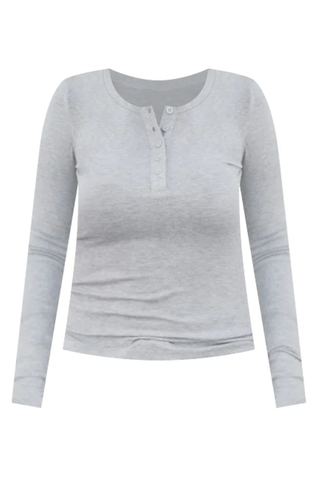 All The Better Grey Ribbed Knit Henley Long Sleeve Tee | Pink Lily