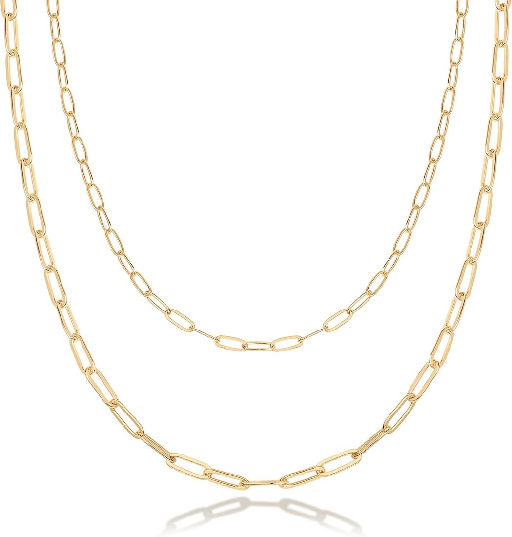 PAVOI 14K Gold Plated Dainty Layering Necklaces for Women | Snake Chain, Curb Link, Paperclip Lay... | Amazon (US)
