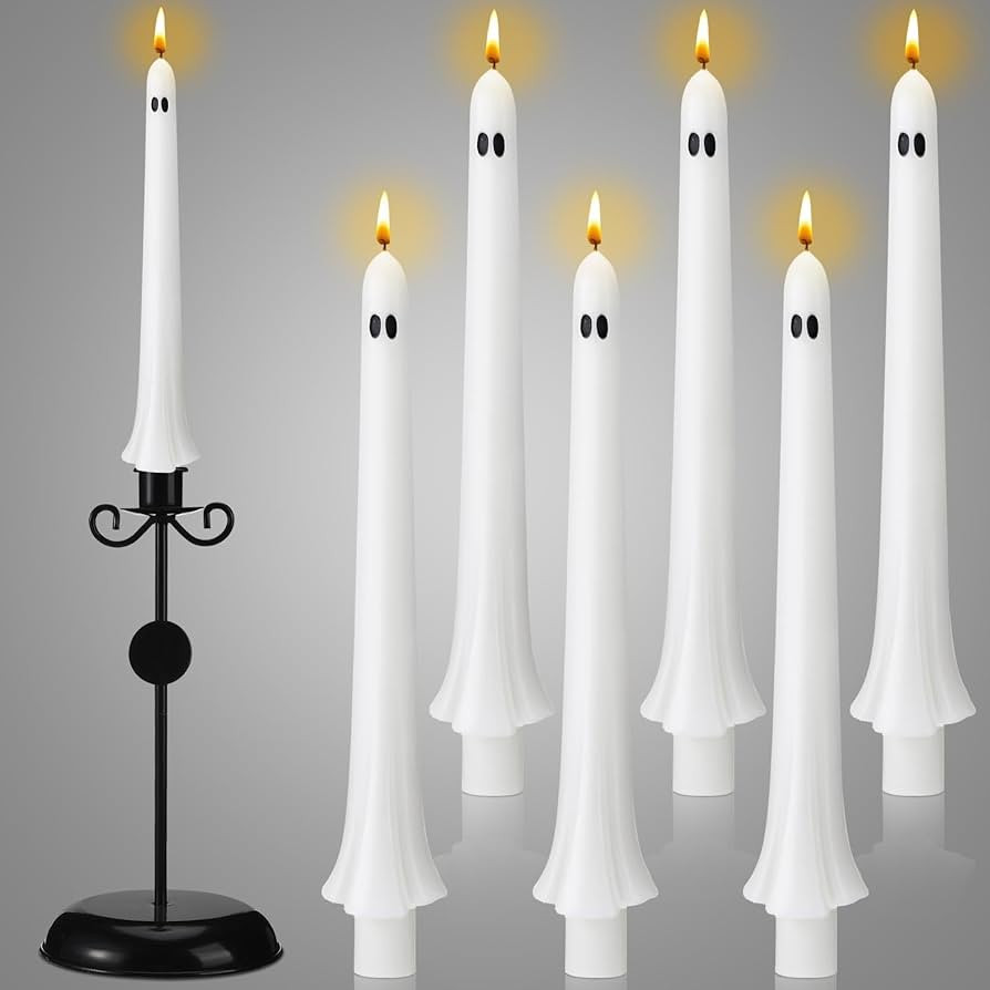 6 Pcs Halloween Ghost Taper Candles Bulk Cute White Spooky Candles Decorations Halloween Ghost Sh... | Amazon (US)