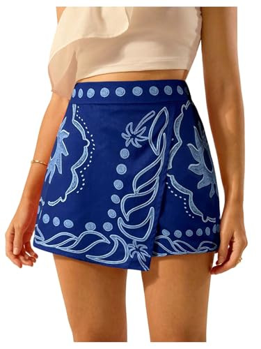MakeMeChic Women's Summer Tropical Print High Waisted Shorts Wide Leg Boho Vacation Skorts | Amazon (US)