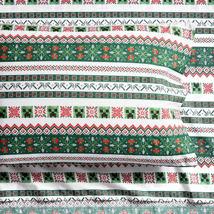 Minecraft Holiday Fair Isle Organic Sheet Set | Pottery Barn Teen