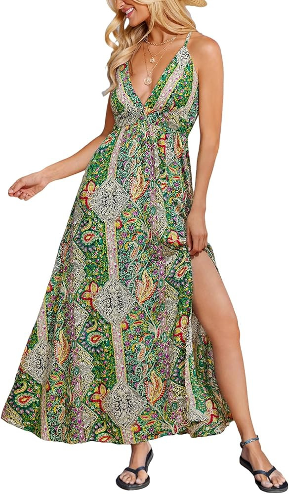 CUPSHE Womens Summer Maxi Dress 2026 Sleeveless Long Sundresses Spaghetti Strap Flowy Boho Beach ... | Amazon (US)