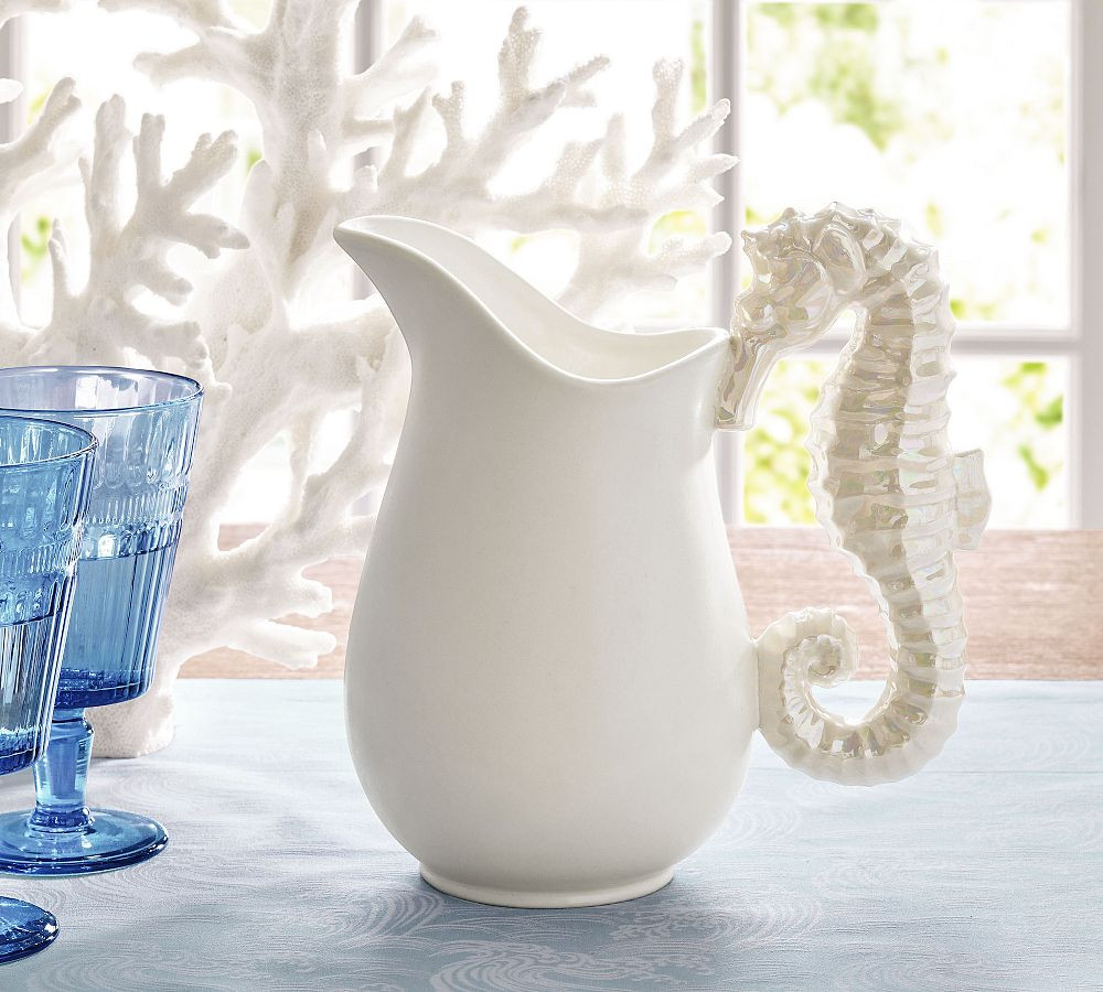 Pearlescent Seahorse Stoneware Pitcher | Pottery Barn (US)