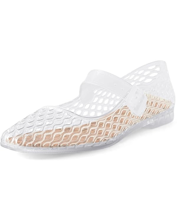 Women's Jelly Flats Clear Mesh Ballet Summer Beach Hollow Dressy Shoes | Amazon (US)