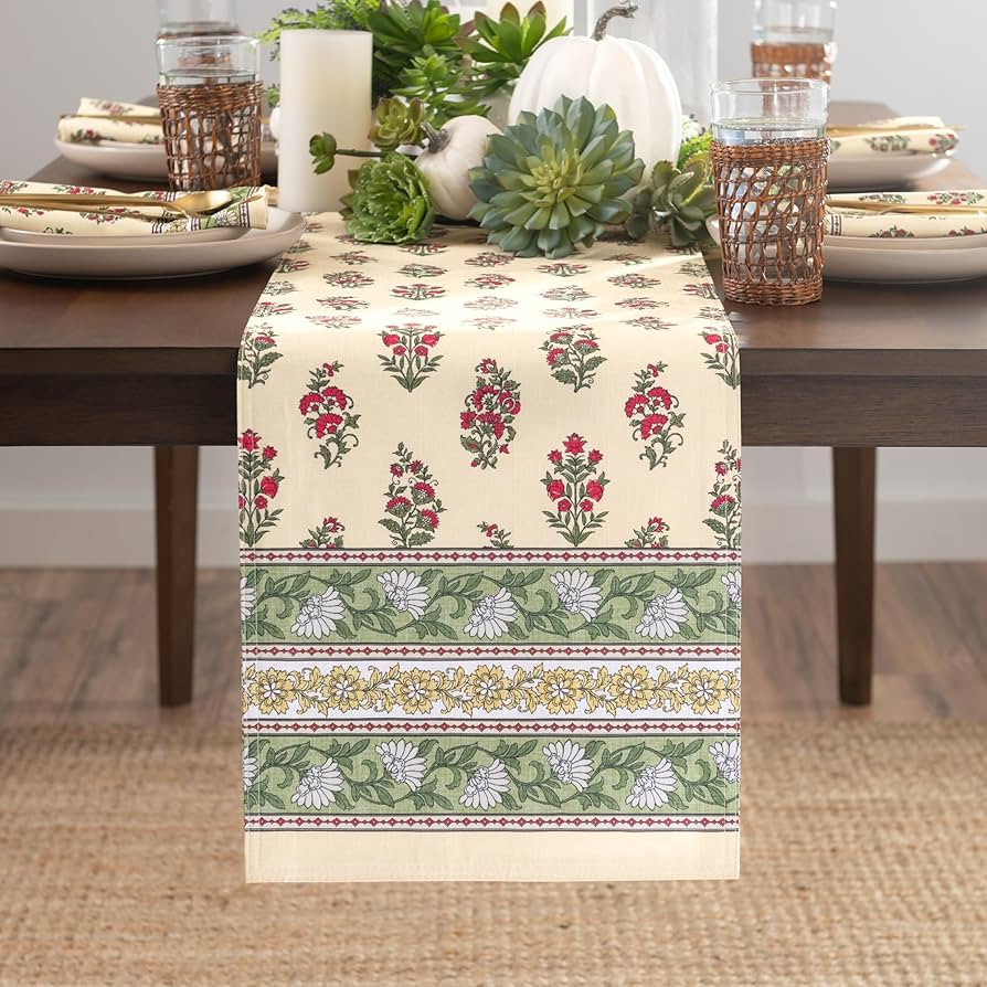Elrene Home Fashions Nomad Harvest Block Print Fall/Thanksgiving Console Centerpiece or Table Run... | Amazon (US)