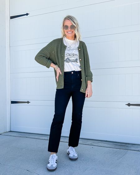 Cute weekend mom outfit! 
T-shirt- xs
Cardigan- small
Jeans- small
Shoes-7

#LTKfindsunder100 #LTKSeasonal #LTKstyletip