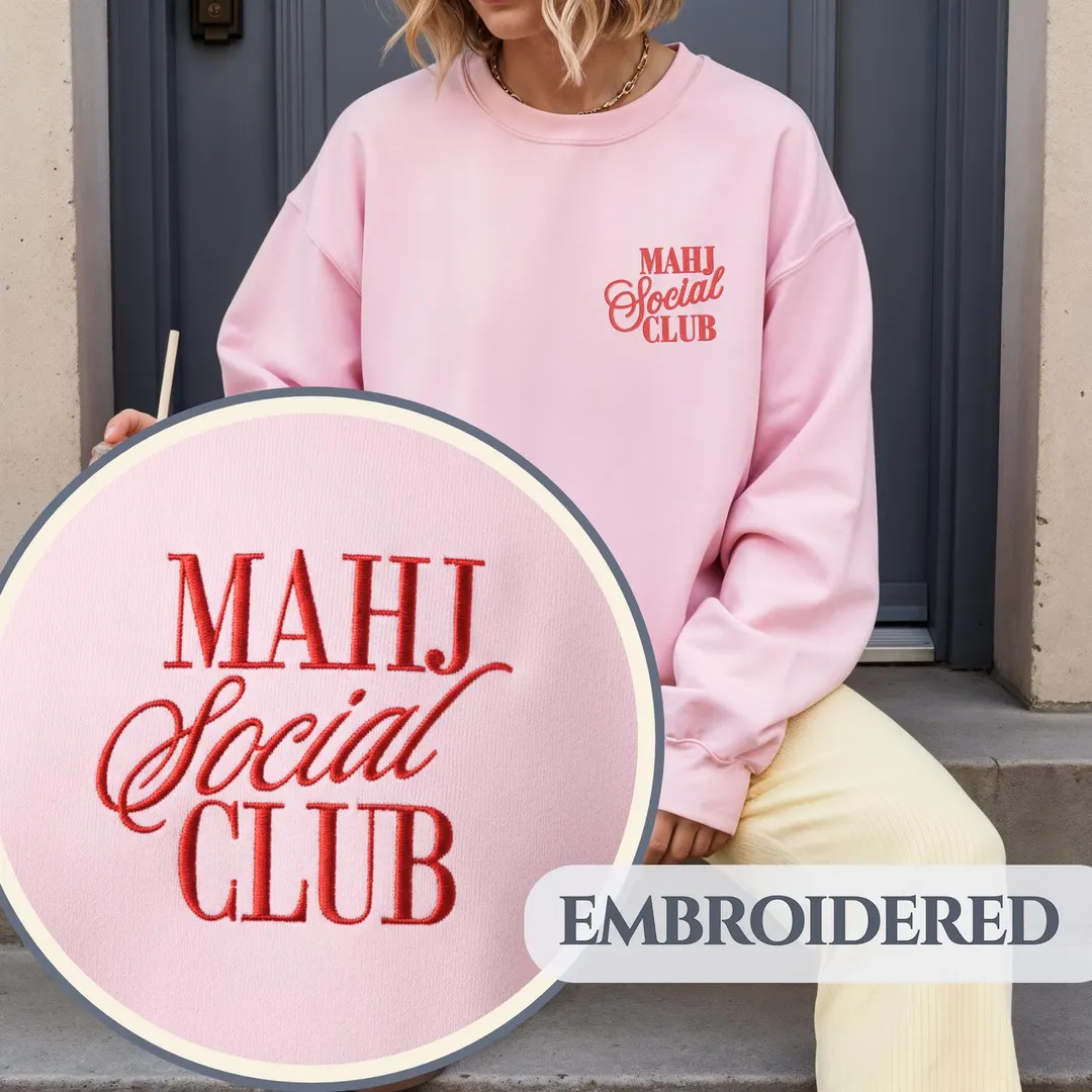 Mahjong Sweatshirt Embroidered Social Club Crewneck Custom Name Mahj Game Night Gift Personalized... | Etsy (US)