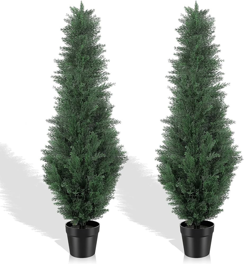 PHYTREE 4FT Artificial Cedar Trees, Set of 2 - UV Resistant Realistic Faux Evergreen Cypress Tree... | Amazon (CA)