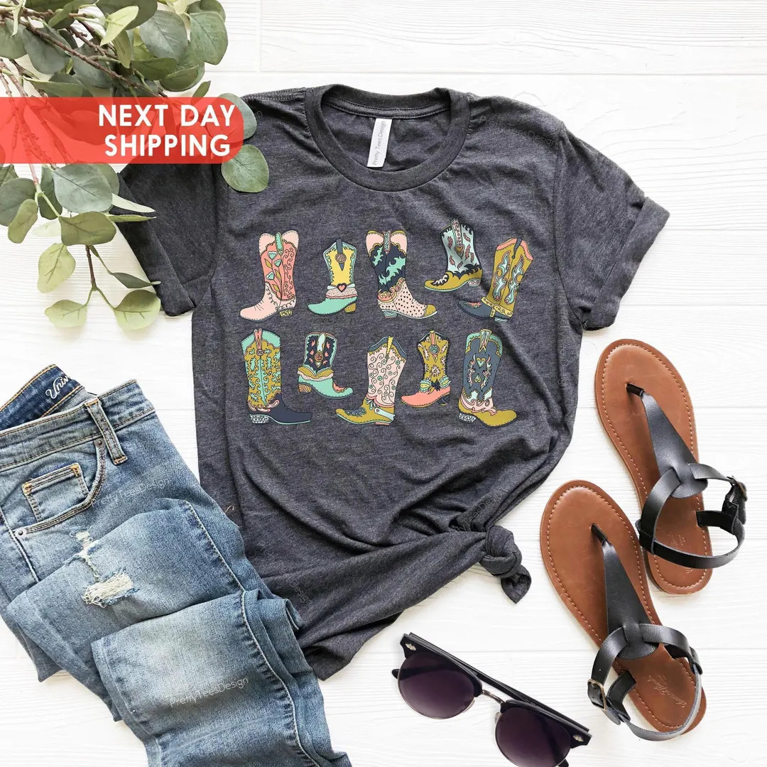 Cowgirl Boots Shirt, Country Concert Tee, Western Graphic Tee for Women, Cute Country Shirts, Cow... | Etsy (US)