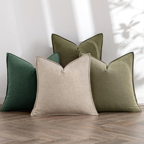 MIULEE Neutral Green Linen Pillow Covers Pack of 4 Christmas Decorative Nautral Throw Pillow Covers Soft Accent Boho Farmhouse Couch Pillowcases Modern Home Decors for Living Room Bed Sofa 24x24 Inch | Amazon (US)