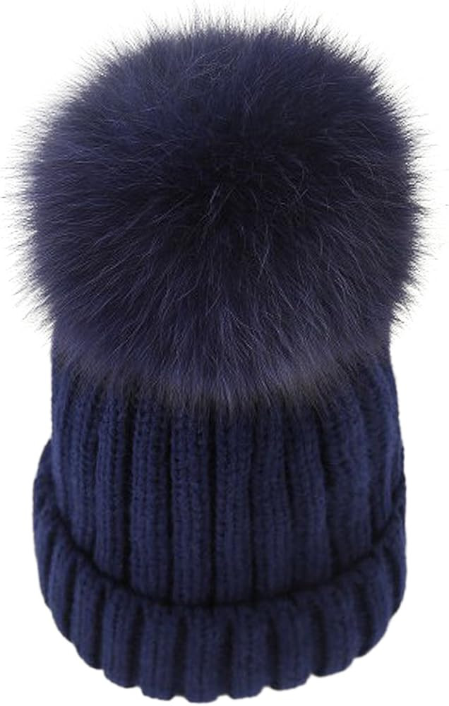LITHER Women Winter Kintted Beanie Hats with Real Fox Fur Pom Pom | Amazon (US)