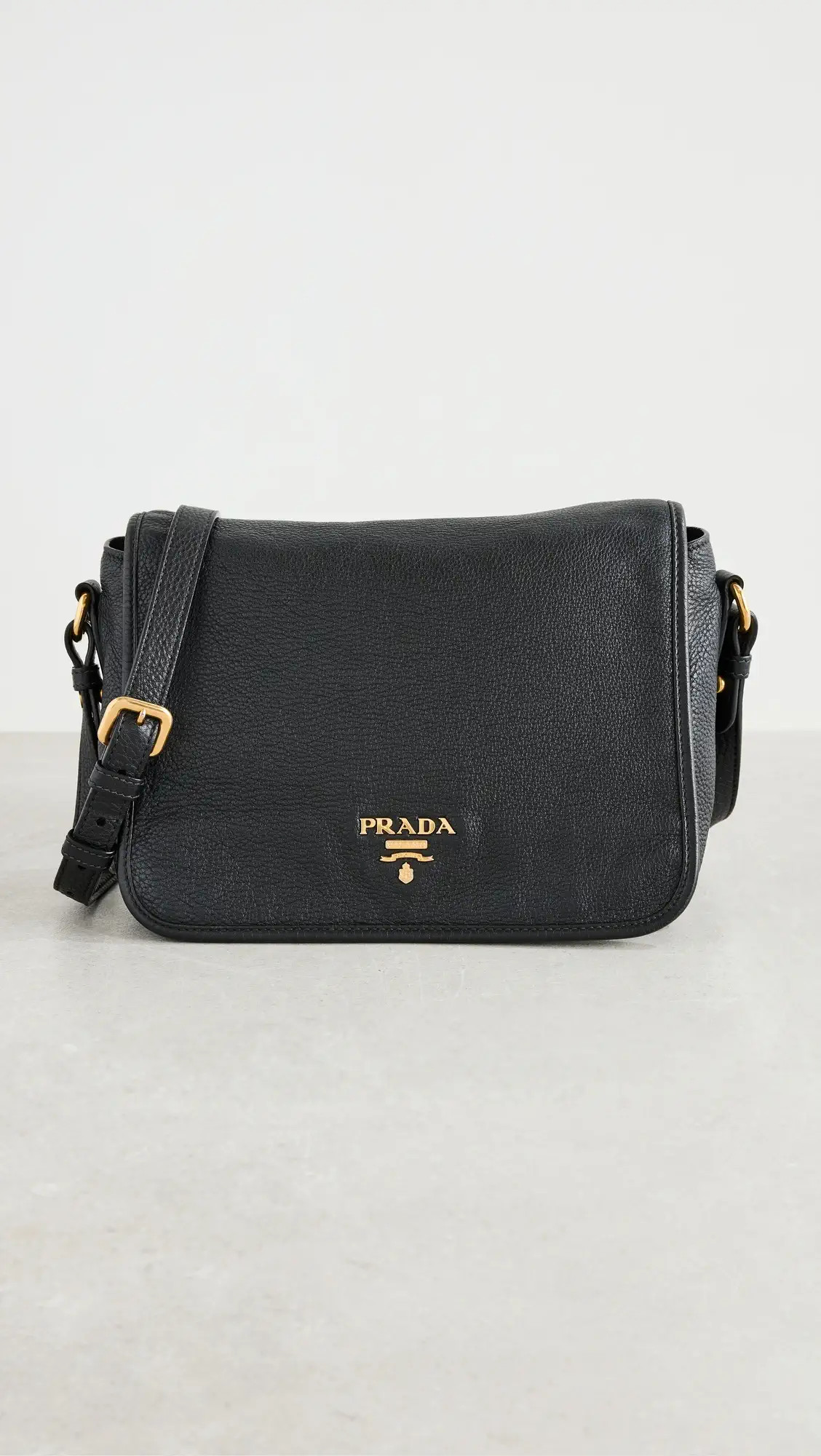 What Goes Around Comes Around Prada Black Vitello Daino Flap Bag | Shopbop | Shopbop
