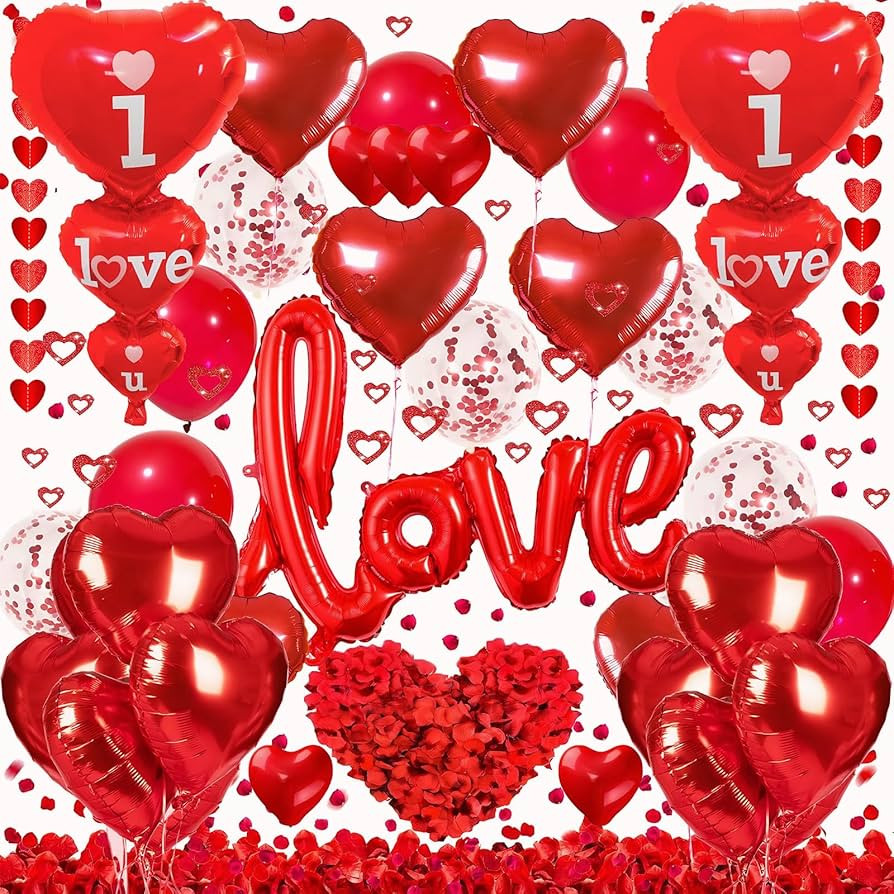 Red Valentines Day Decorations Set, I Love You, Heart Balloons, Red Latex Balloons, Fake Rose Pet... | Amazon (CA)