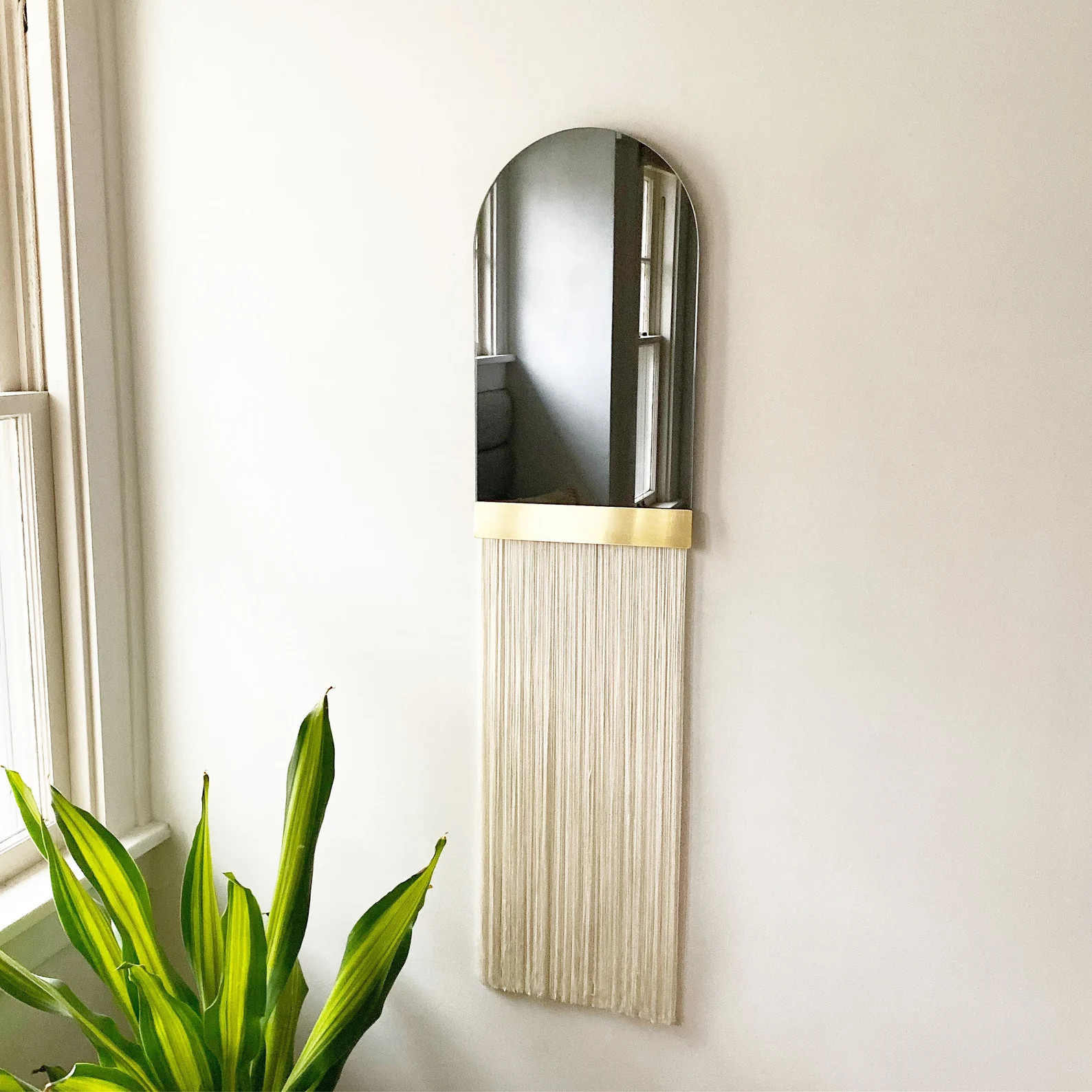 Boho Arch Fringe Mirror: Brass Accent, Macrame Wall Decor-"Aria Svara" Standard Length | Etsy (Global)