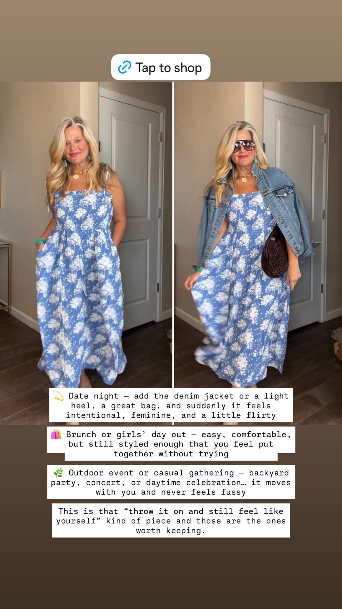  ✨Tap the bell, save and ❤️ for over 40 fashion, midlife style, midsize fashion and luxury looks for less. 


⬇️Sizing information:
Dress (m) (size down if in between sizes.)
Lip color get the hint
Lip liner edge to edge 

Have you ever almost canceled date night…
because nothing was working on your body anymore?

We’ve all stood there… trying on outfit after outfit,
feeling like nothing fits the way it used to.

Not because our bodies are wrong..
but because what used to work… doesn’t anymore.

And no one really tells us what to do next.

That’s why this $39 dress matters.

✔️ The smocked top holds us in without squeezing
✔️ The peplum detail skims over the midsection
✔️ The flowy shape moves with us—not against us

This is what “belly-friendly” actually looks like.

We don’t need to hide.
We don’t need to size up.
We just need pieces that work with our body now 🤍

Helping you look good, feel good 🤍
Lindsey


Follow my LTK @Over40andmidlife on the @shop.LTK app to view this post and get my exclusive app-only content!

#liketkit 
@shop.ltk
https://liketk.it/64rQD

Follow my LTK @Over40andmidlife on the @shop.LTK app to view this post and get my exclusive app-only content!

#liketkit #LTKMidsize #LTKOver40 #LTKPlusSize
@shop.ltk
https://liketk.it/64t3B